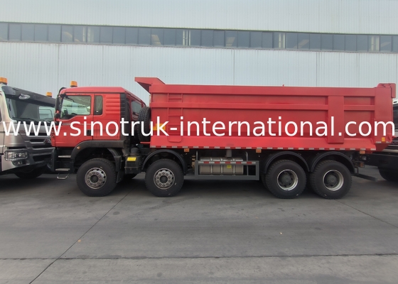 Sinotruk Howo Tipper Dump Truck Tx 400Hp Euro 2 8 × 4 Lhd Bentuk U Kotak Kargo Merah
