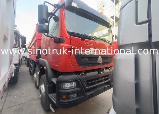Sinotruk Howo Tipper Dump Truck Tx 400Hp Euro 2 8 × 4 Lhd Bentuk U Kotak Kargo Merah