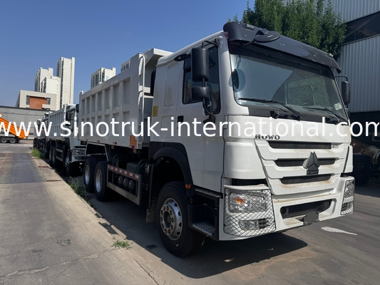 SINOTRUK Mesin 371HP 6 × 4 LHD HOWO Dump Truck Putih 19-20CBM Lifting Tengah