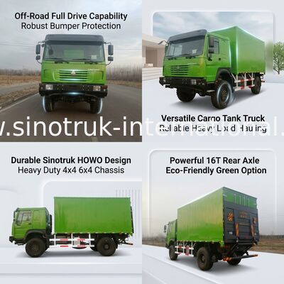 Truk Tugas Berat SINOTRUK dengan Tipe Penggerak 4X4 LHD, Tangki Kargo 5000*2300*2300 mm, dan Kapasitas Gandar Belakang 16T untuk Pengangkutan Beban Berat