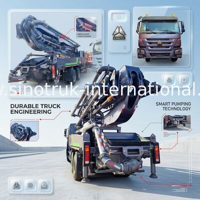 High Rise Mastery HOWO 380HP Smart Pump Trucks 52m Boom 6x4 Traction Untuk Vertikal Tidak Terbandingkan