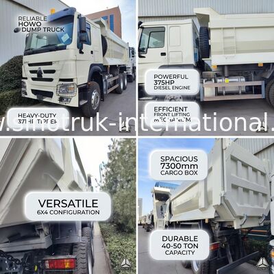 Ketahanan HOWO 6×4 371HP 20CBM White Dump Truck dengan badan baja kekuatan tinggi untuk pekerjaan berat