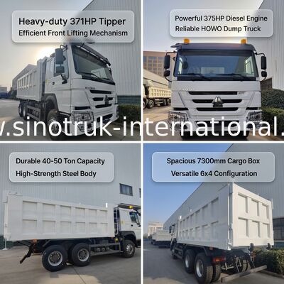 SINOTRUK HOWO 371HP Heavy-duty Tipper Dump Truck dengan 10 roda dan kotak kargo persegi panjang