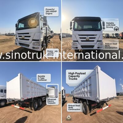375 Kekuatan kuda Truk dump tipper dengan kapasitas beban 40-50 ton dan panjang kotak kargo 7300mm