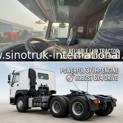 HOWO A7 Traktor Truk bekas LHD 6X4 Euro 2 371 HP Dengan Power Assisted Hydraulic Steering Putih