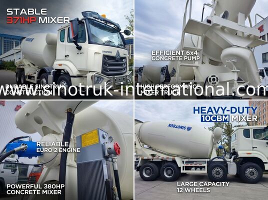 Truk Mixer HOWO Tenaga Kuda Tinggi 371HP Konsumsi Bahan Bakar Rendah LHD 6×4 10 roda