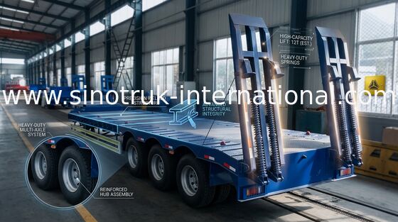 SINOTRUK Three Axle Semi Trailer Truck, Trailer Semi Flatbed Dari Baja Karbon