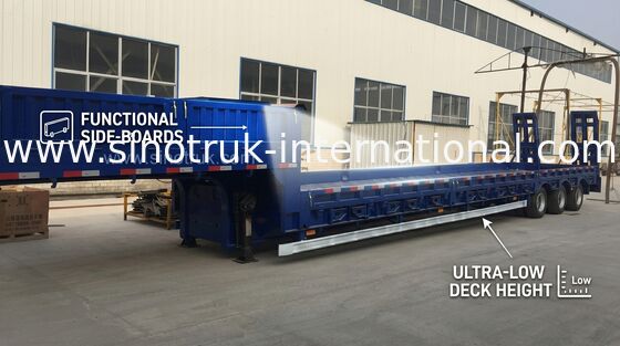 Warna Biru Hidrolik Flat Bed Semi Trailer Truck 3 As 80t Normal Suspension