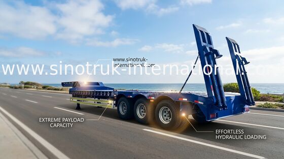 Truk Semi Trailer Hidrolik Flatbed 4 As Kapasitas 50-80 Ton