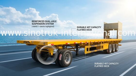 28T Flatbed Full Trailer ABS Dengan HOWO Cargo Hook Depan