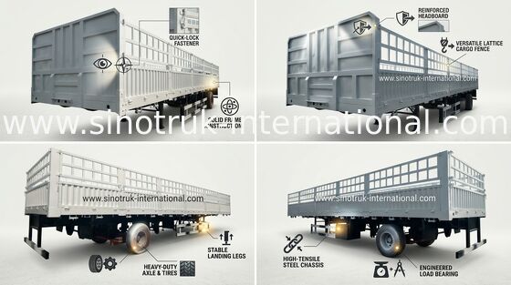 Truk Semi Trailer Dropside Berkecepatan Tinggi Untuk Industri Logistik 3 As