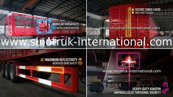 Trailer Baja Semi Truk Baja Karbon / Trailer Semi Rendah 30-60 Ton