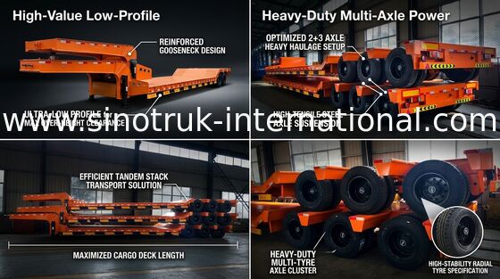 Truk Semi Trailer Hidrolik Flatbed Untuk Pemuatan Konstruksi 80 Ton 17m