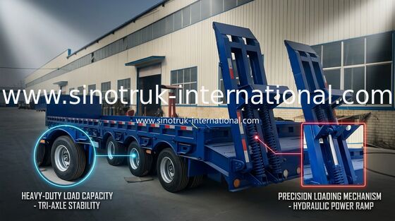 3 As 80 Ton 17m Trailer Hidrolik Flatbed Untuk Memuat Mesin Konstruksi