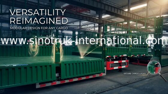 Transportasi Carbon Steel Flat Top Semi Trailer 30-60 Ton Trailer Semi Grain