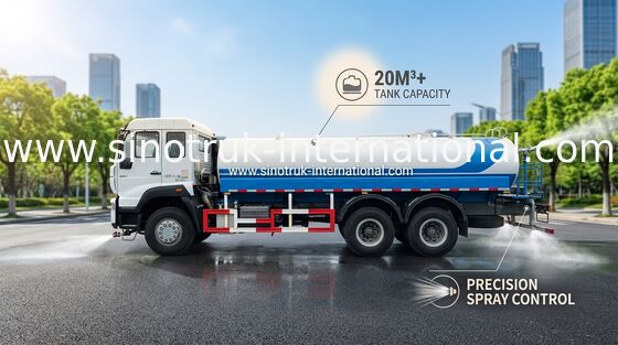 Truk Tangki Air 5000 Galon SINOTRUK 11.00R20 Ban Radial 9920 × 2496 × 3550 Mm