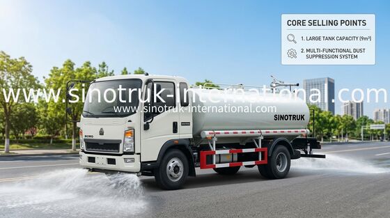 Truk Tangki Air Ringan SINOTRUK LHD 5-8CBM Jangkauan Penyemprotan Luas