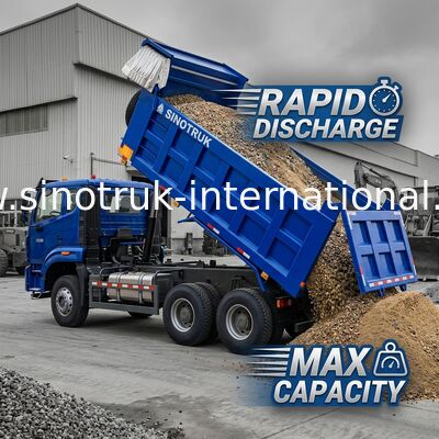 Kekuatan Versatile HOWO 6x4 380HP Blue Dump Truck Dengan 20CBM Square Cargo Box Dan Waterproof Tarp Flip Cove