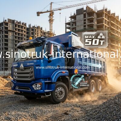 SINOTRUK HOHAN NEW HOWO 30 - 40 Ton RHD 10 Roda Tarpaulin Untuk Konstruksi Biru Efisiensi Tinggi Angkat dan Turunkan