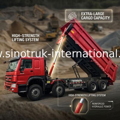 HOWO 12 Roda Sinotruk 8X4 Dump Truck 400hp Untuk Pertambangan Kontainer Tipe LHD U
