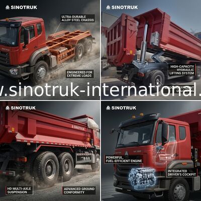 Sinotruk Hohan New Howo Tipper Dump Truck N7 8 × 4 12 Roda 380Hp Lhd atau Rhd Dengan Kontainer Tipe U Tarpaulin