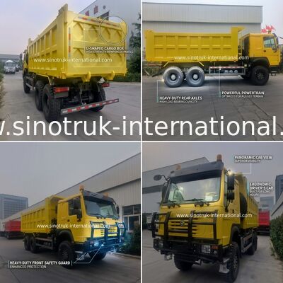 Sinotruk Howo Tipper Dump Truck 6 × 6 All Wheel Drive Dengan 14.00R20 Ban Tunggal 380Hp