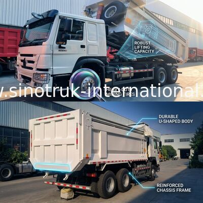 Sinotruk Howo Tipper Dump Truck 400Hp 6 × 4 U Shape Tray Dengan Tarpaulin Otomatis