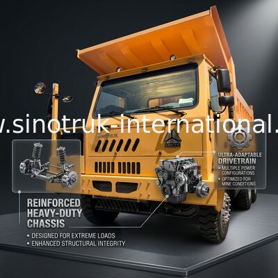 Sinotruk Howo Mining Tipper Dump Truck 90Ton 6 × 4 Kargo Kargo Baja Kekuatan Tinggi