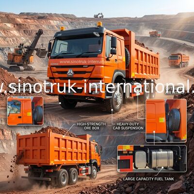 400HP Orange HOWO Tipper Truck RHD 6×4 10 Roda Kekuatan kuda tinggi