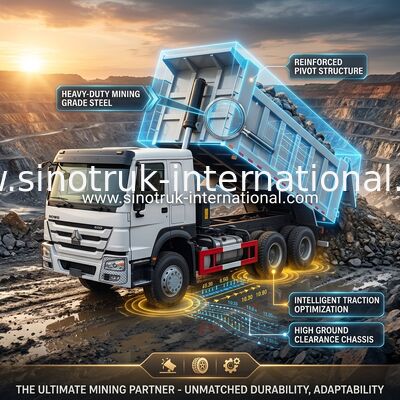 ZZ3257V3847B1 Kekuatan kuda tinggi HOWO Truk Tipper 6×4 10 roda 400HP Konsumsi bahan bakar rendah