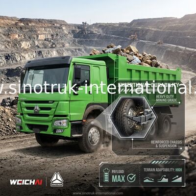 Sinotruk Howo Tipper Dump Truck Weichai 400Hp 6 × 4 Lhd Green Middle Lifting