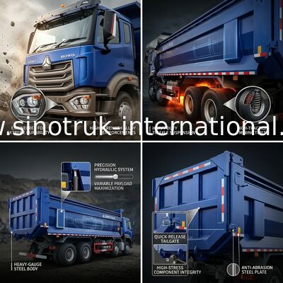 RHD 8×4 10 roda 380HP Biru HOWO Tipper Truck Kekuatan kuda tinggi