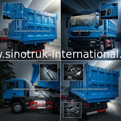 Biru LHD 6×4 10 roda HOWO Tipper Dump Truck Tenaga Kuda Tinggi 371HP
