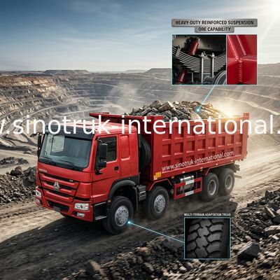 Red SINOTRUK HOWO 8X4 Dump Truck 400hp 12 Roda