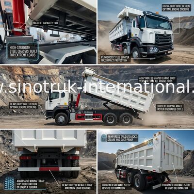 LHD 8×4 12 Roda Putih HOWO Tipper Dump Truck Tenaga Kuda Tinggi 371HP
