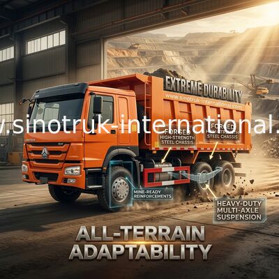 Sinotruk Howo Tipper Dump Truck Weichai 380Hp 6 × 4 5200 - 5800mm Untuk Ekspor