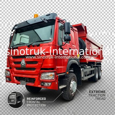 LHD 6×6 10 roda ZZ3257V4357B1R 380HP Merah All-drive HOWO Tipper Truck Kekuatan kuda tinggi Konsumsi bahan bakar rendah