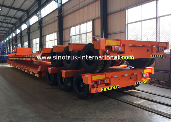 Truk Semi Trailer Hidrolik Flatbed Untuk Pemuatan Konstruksi 80 Ton 17m