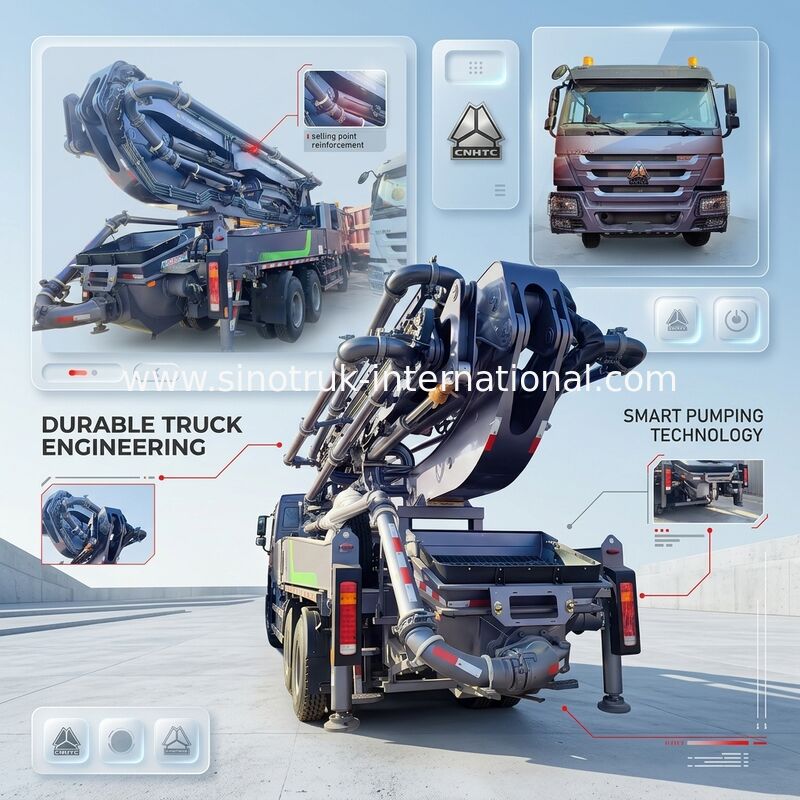 High Rise Mastery HOWO 380HP Smart Pump Trucks 52m Boom 6x4 Traction Untuk Vertikal Tidak Terbandingkan