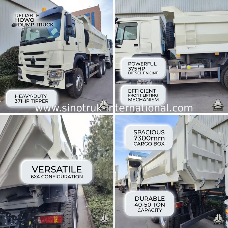 Ketahanan HOWO 6×4 371HP 20CBM White Dump Truck dengan badan baja kekuatan tinggi untuk pekerjaan berat