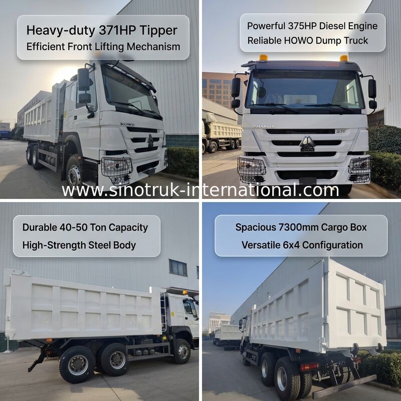 SINOTRUK HOWO 371HP Heavy-duty Tipper Dump Truck dengan 10 roda dan kotak kargo persegi panjang