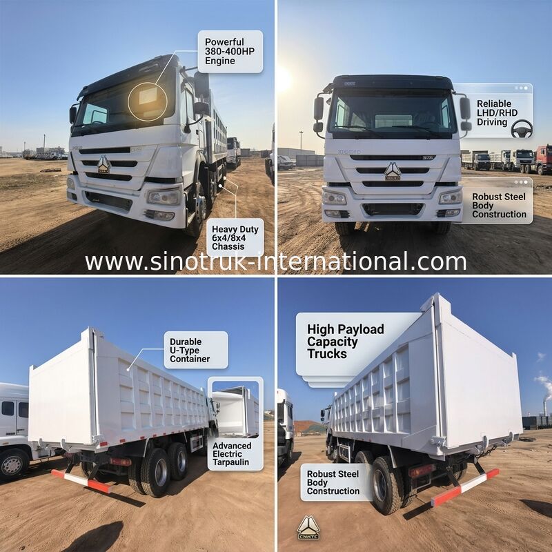 375 Kekuatan kuda Truk dump tipper dengan kapasitas beban 40-50 ton dan panjang kotak kargo 7300mm