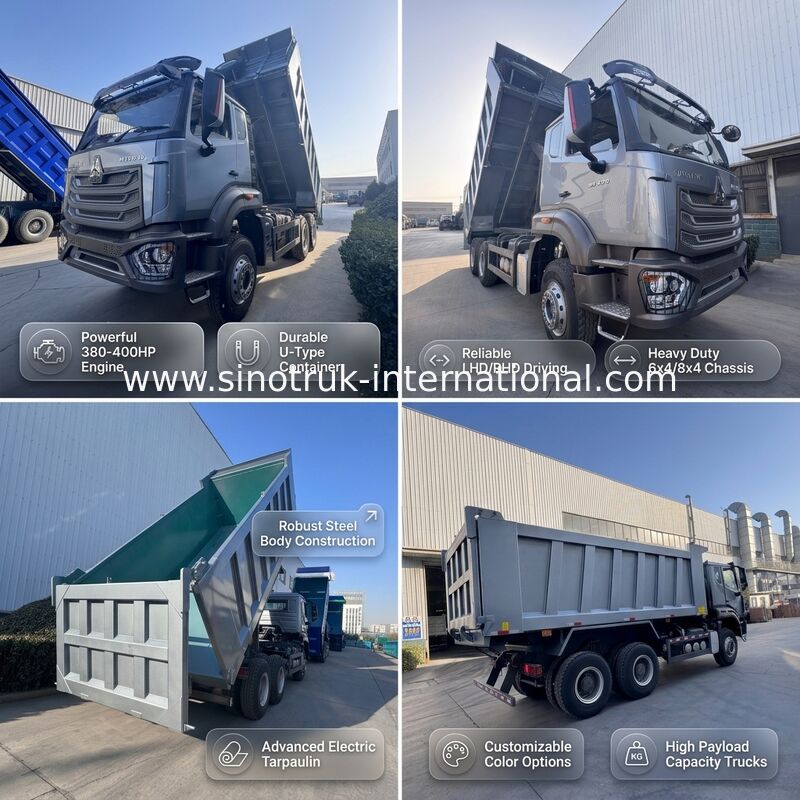 SINOTRUK HOHAN New Howo Tipper Dump Truck Lifting Tengah 6 × 4 RHD Kargo Box 19-20CBM Warna yang disesuaikan dengan pelanggan Diamond Silver 400HP