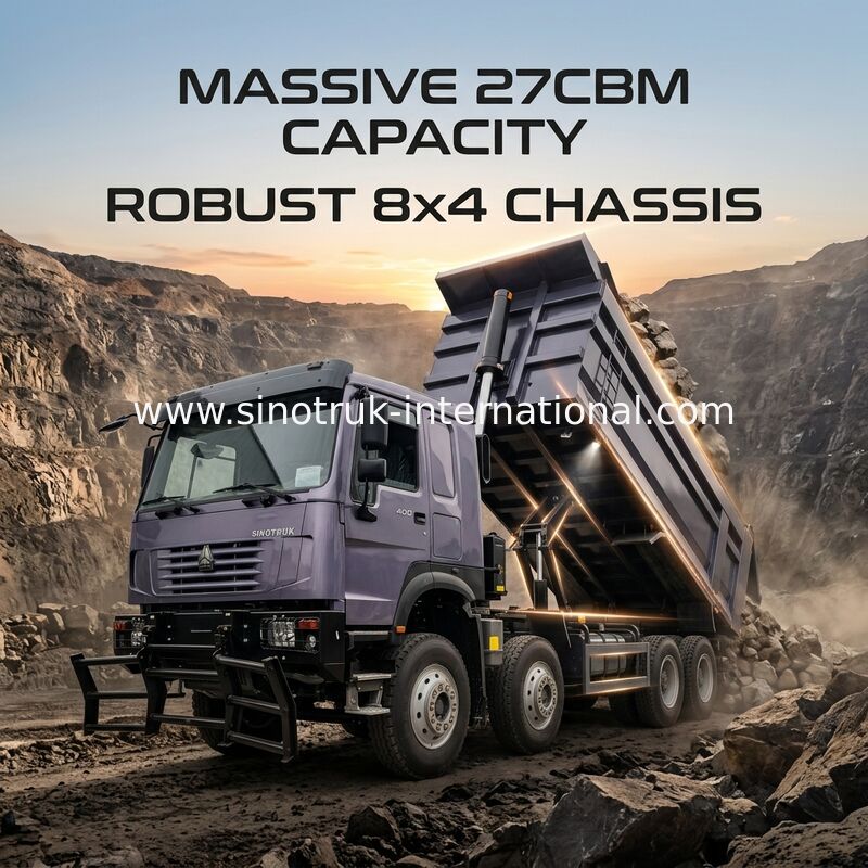 400HP untuk beban berat, 27CBM untuk kargo lebih: Grey 8x4 Dump Truck