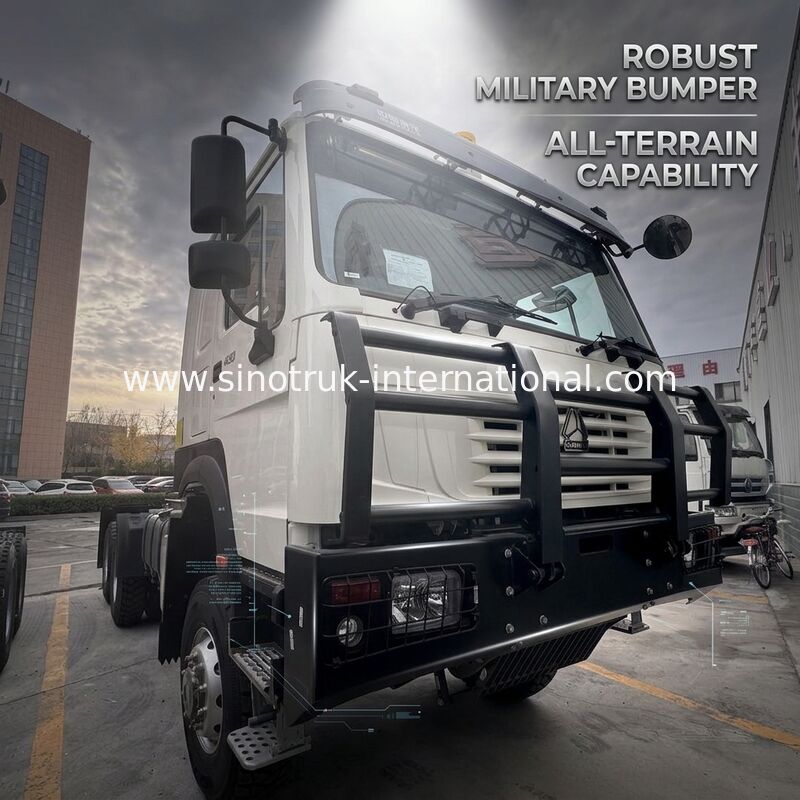 SINOTRUK HOWO Ghost Face kabin Traktor Truk 6X6 Euro 2 430 HP Bumper militer Putih