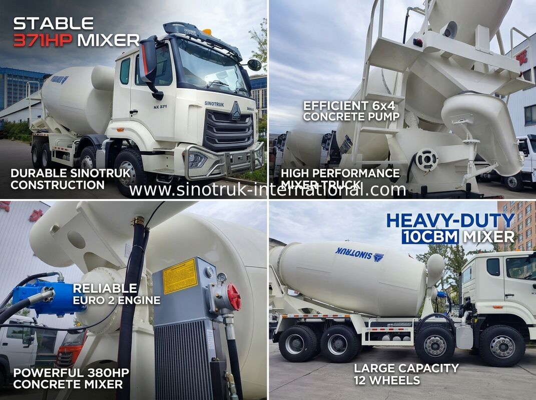 Truk Mixer HOWO Tenaga Kuda Tinggi 371HP Konsumsi Bahan Bakar Rendah LHD 6×4 10 roda