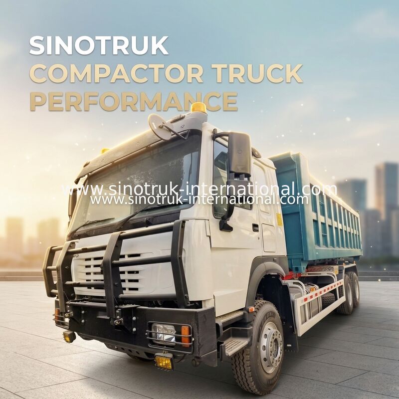 SINOTRUK Hook-Arm Garbage Truck dengan 20 Ton HYVA Hook Arm, 43 Wheelbase Chassis dan Volume Kontainer yang Dapat Dikustomisasi