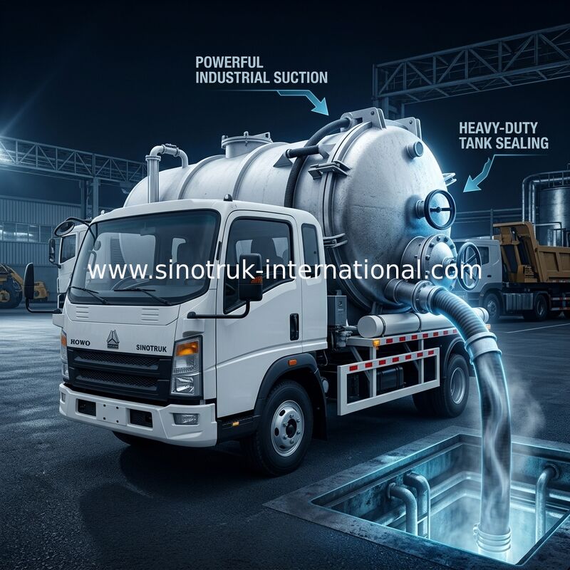 Truk Sedot Tinja HOWO Penggerak 4*2: Tangki 6m³, 160HP, Ban 8.00R20, Truk Tinja Tugas Ringan, Kendaraan Sanitasi Efisien