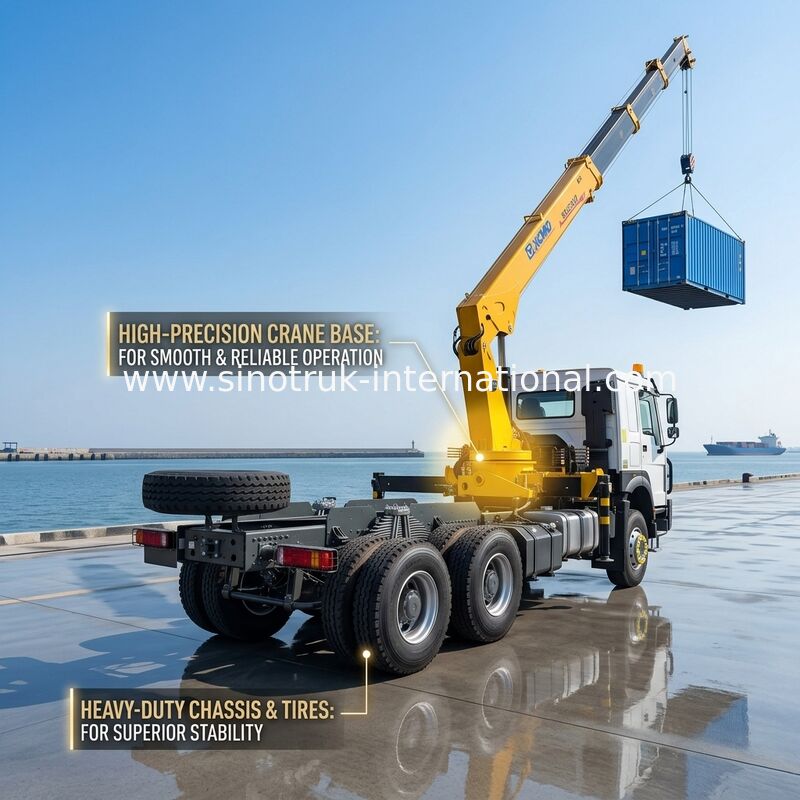 SINOTRUK Truk dipasang Crane Peralatan 12 Ton XCMG Untuk Angkat 6X4 Knuckle Boom Crane Kuning, menarik mata, bumper militer