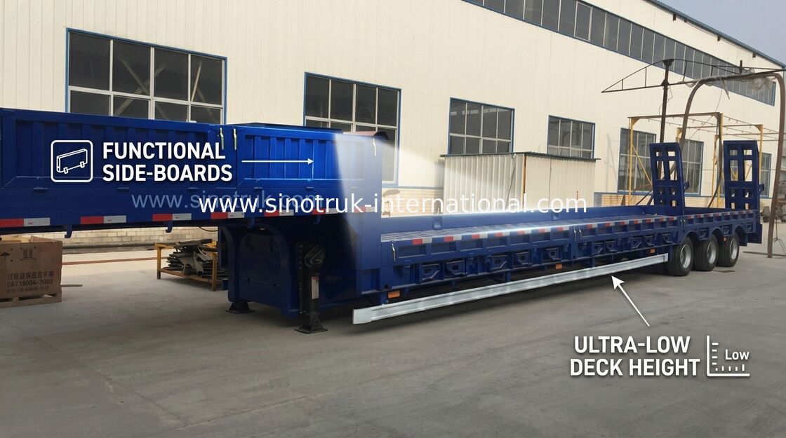 Warna Biru Hidrolik Flat Bed Semi Trailer Truck 3 As 80t Normal Suspension